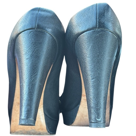 See by Chloe Peep Toe Bow Platform Black Leather Heels - Picture 8 of 8